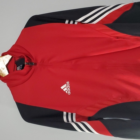 Adidas jacket men's sz medium black red white stripes Adidas logo y2k po… - Picture 2 of 16